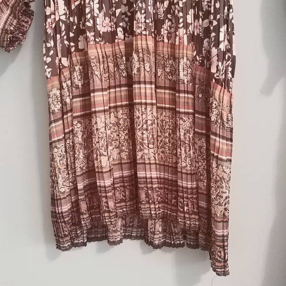 Anthropologie Boho Mini Dress, Earthy Sable Brown, Toffee, Sienna & Cream Floral - Picture 5 of 8
